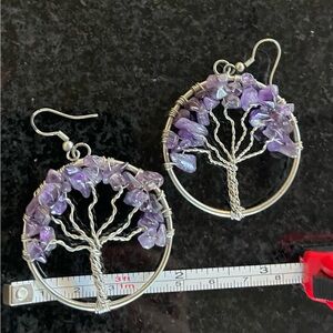 Amethyst Crystal Tree of Life Earrings in Silver 😃🫶🤩
